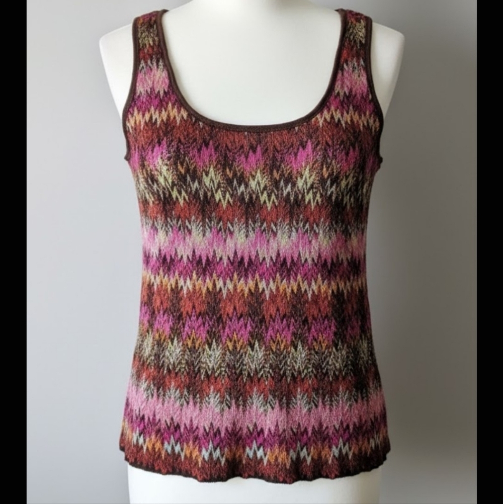 Gilmour Knit Tank Top Womens Large‎ Pink Brown Chevron Zig Zag Sleeveless Hippie